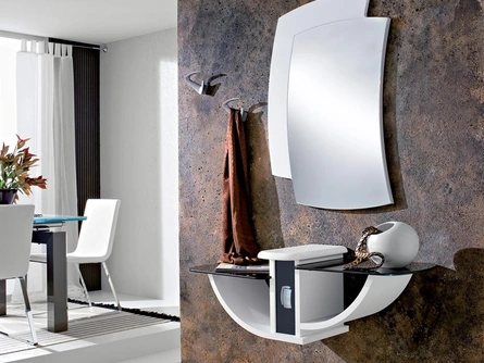 Mobile ingresso con piano in vetro e struttura in legno curvato laccato opaco Bianco Gondola di La Primavera