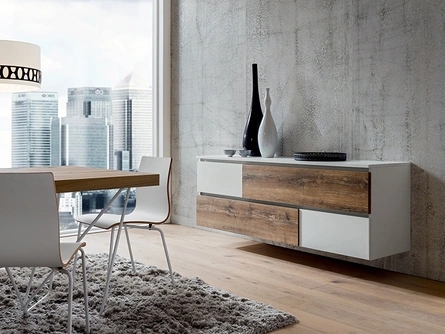 Mobile ingresso sospeso in truciolare placcato HPL Bianco e effetto legno Bea di La Primavera