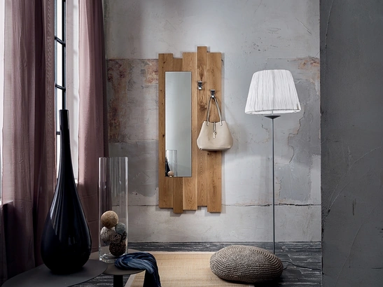 Mobile ingresso in legno di Rovere massello con specchio e appendiabiti Zoe di La Primavera