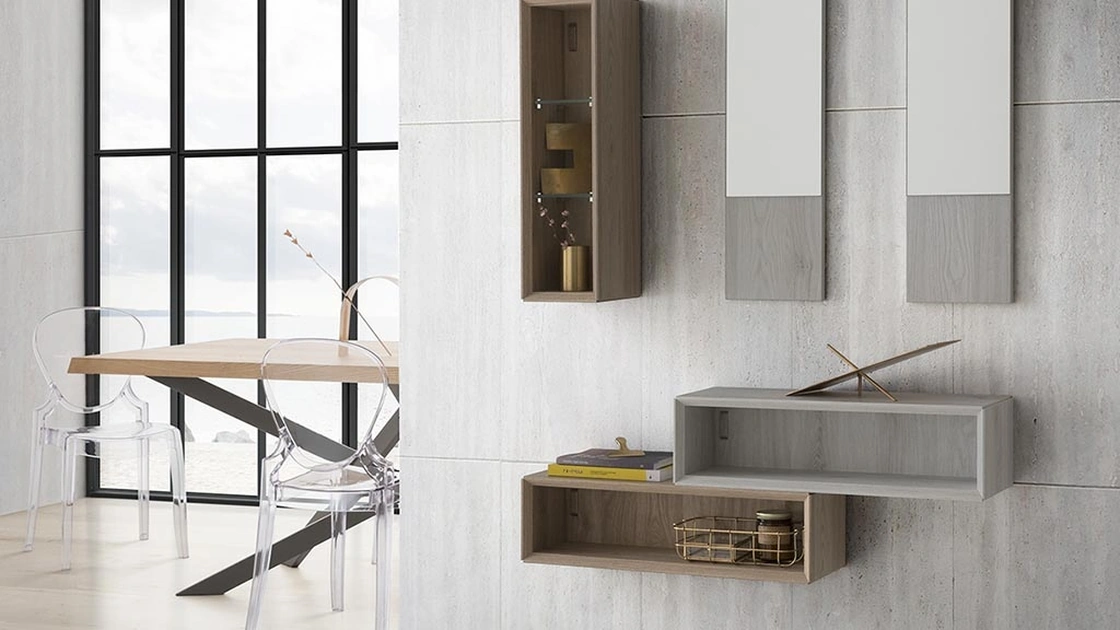 Mobile ingresso con specchi e mensole Lego di La Primavera