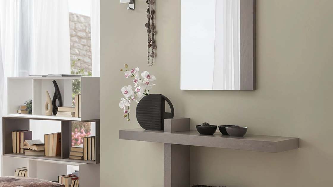 Mobile ingresso in Frassino laccato opaco Ecrù con specchio Sandy di La Primavera