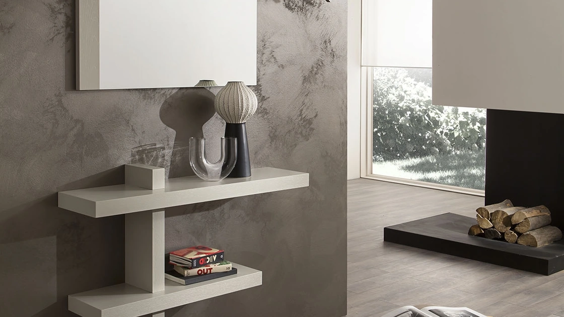 Mobile ingresso in Frassino laccato opaco Tortora con specchio Sandy di La Primavera