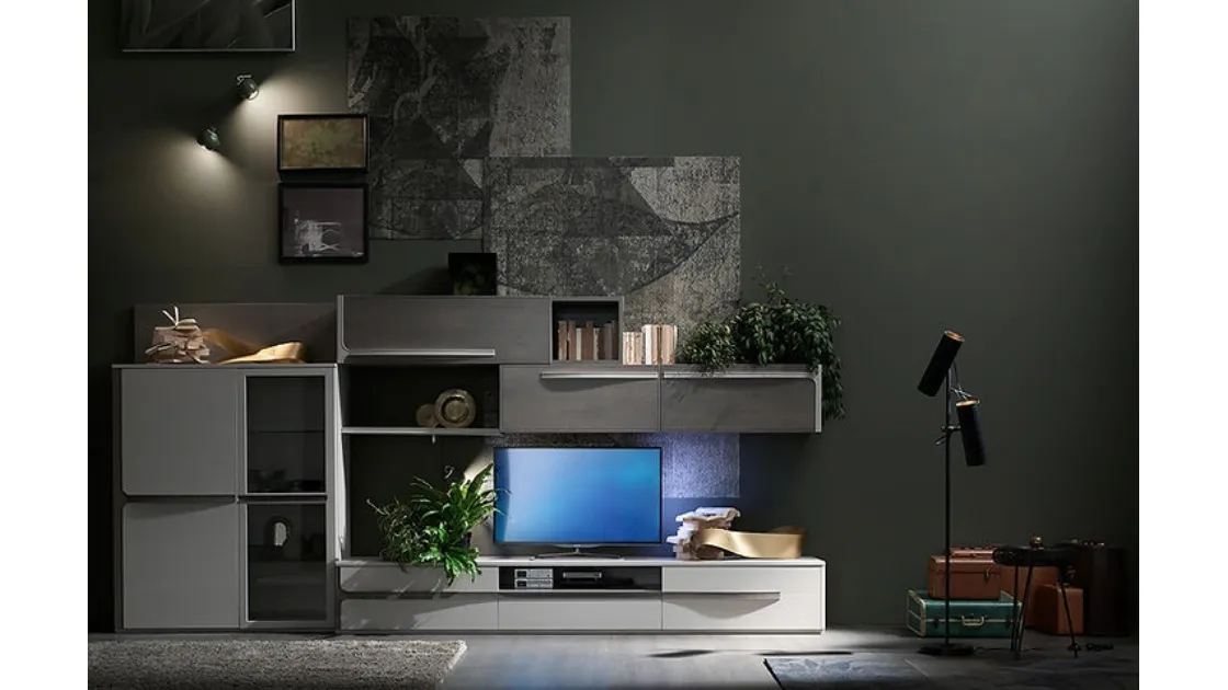 Parete Attrezzata Cleo CL1 finitura Creta e Madreperla di Fasolin