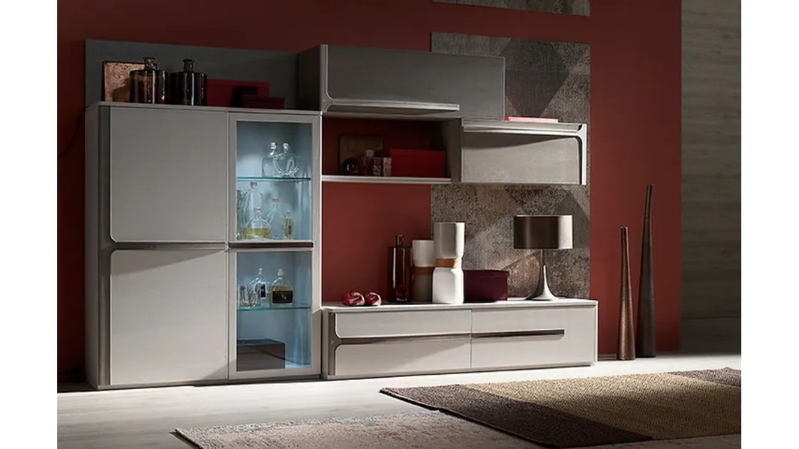 Parete Attrezzata Cleo CL2 finitura Creta e Madreperla di Fasolin