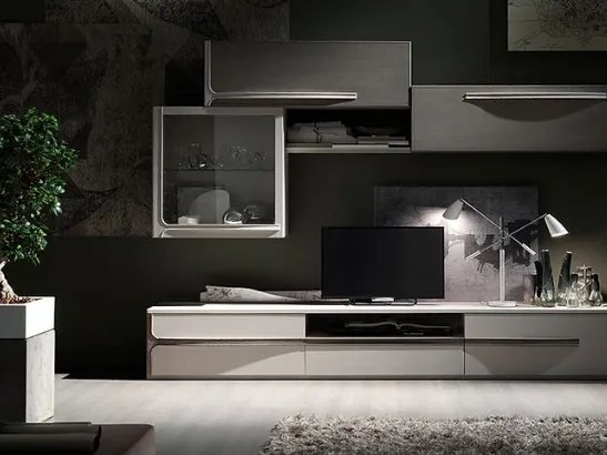 Parete Attrezzata Cleo CL3 finitura Madreperla e Creta di Fasolin