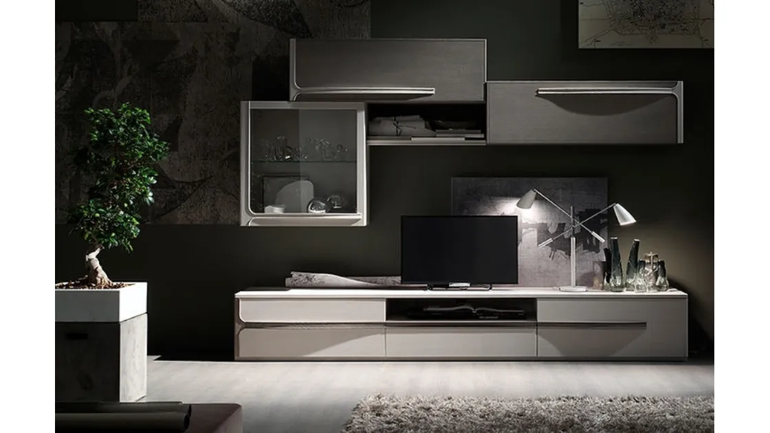 Parete Attrezzata Cleo CL3 finitura Madreperla e Creta di Fasolin