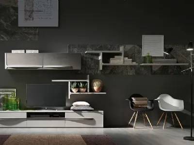 Parete Attrezzata Cleo CL3 finitura Madreperla e Creta di Fasolin