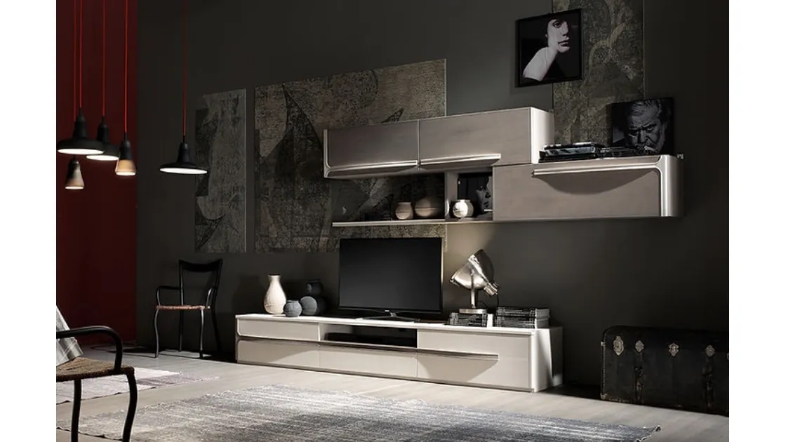 Parete Attrezzata Cleo CL4 finitura Madreperla e Creta di Fasolin