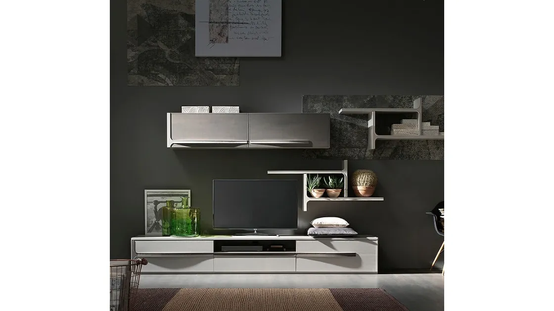 Parete Attrezzata Cleo CL5 finitura Creta e Madreperla di Fasolin