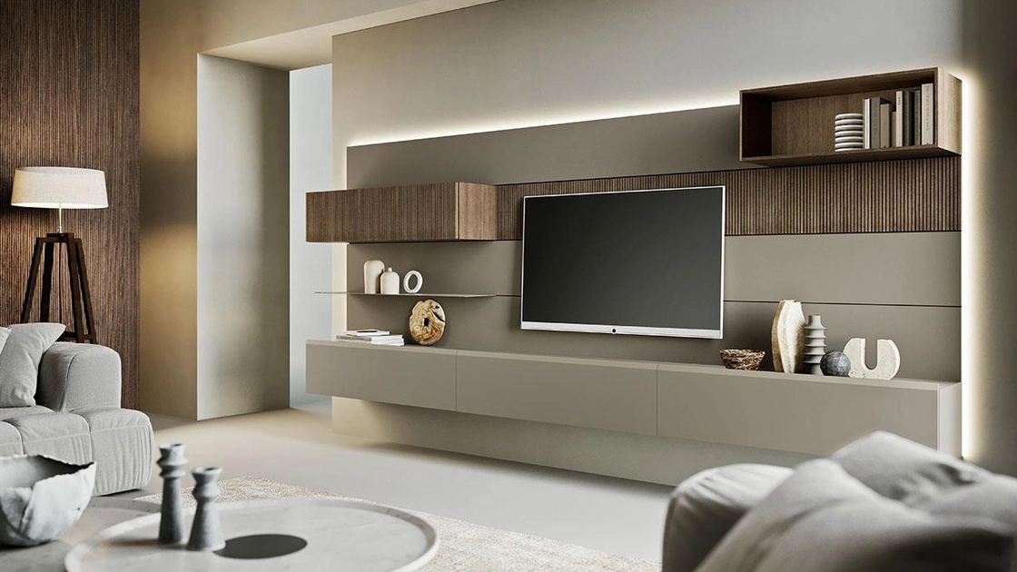 Parete Attrezzata sospesa Composizione Horizon 1002 di Mobilgam