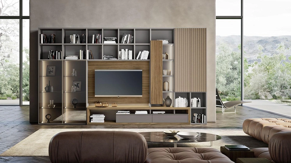 Parete Attrezzata in legno e laccato Composizione Horizon 1022 di Mobilgam