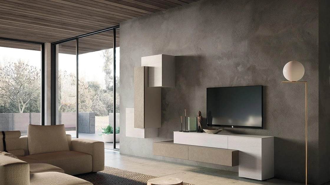 Parete Attrezzata Composizione Horizon 908 in legno e materico di Mobilgam