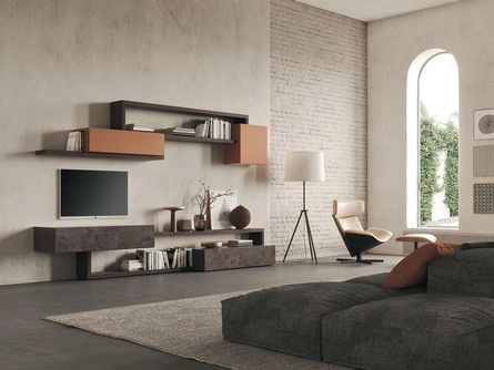 Parete Attrezzata Composizione Horizon 933 in materico e laccato opaco di Mobilgam