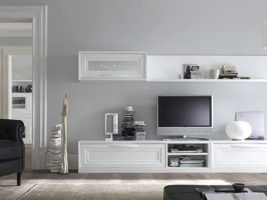 Parete Attrezzata Cristina 21P12 finitura Bianco Puro di Fasolin