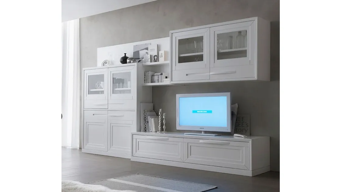 Parete Attrezzata Cristina 21P2 finitura Bianco Puro di Fasolin