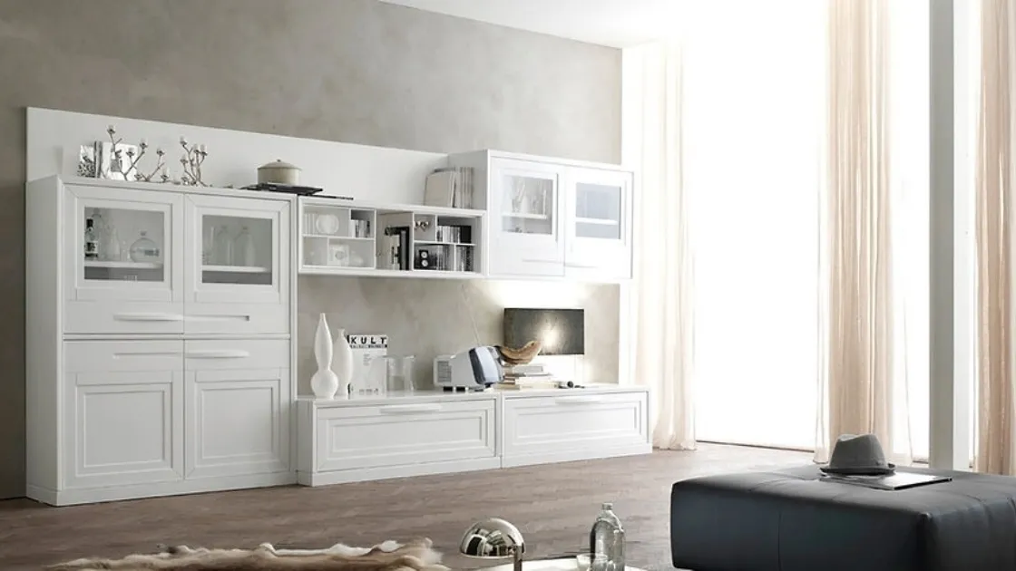 Parete Attrezzata Cristina 21P20 finitura Bianco Puro di Fasolin