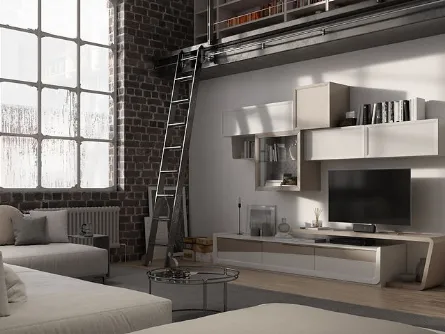 Parete Attrezzata Desi 67D01 finitura Denver e Madreperla di Fasolin