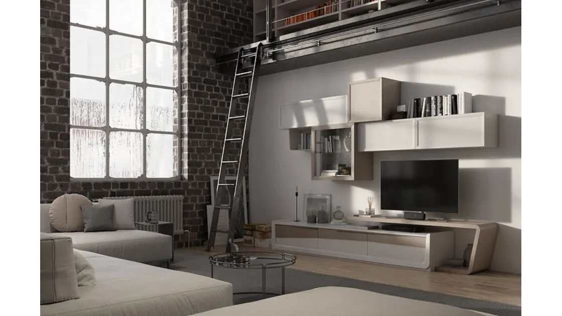 Parete Attrezzata Desi 67D01 finitura Denver e Madreperla di Fasolin