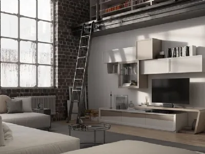 Parete Attrezzata Desi 67D01 finitura Denver e Madreperla di Fasolin