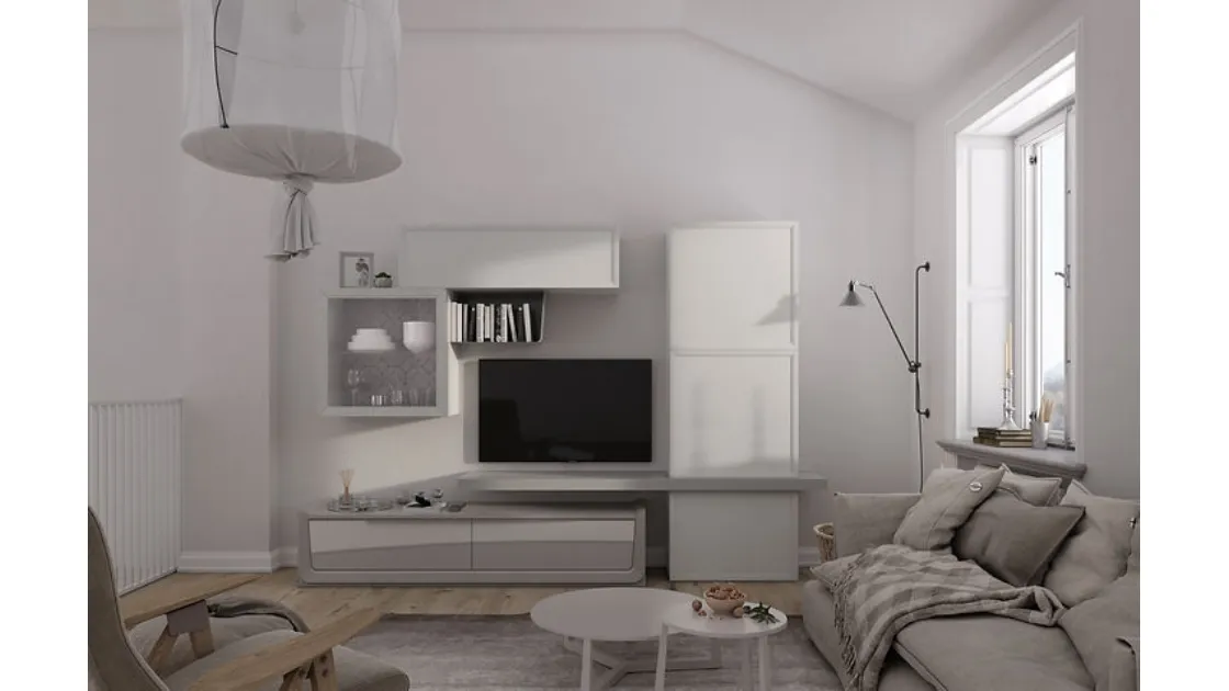 Parete Attrezzata Desi 67D05 finitura Madreperla e Bianco Puro di Fasolin