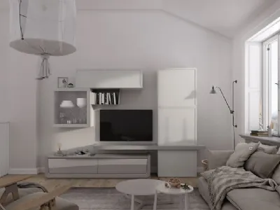 Parete Attrezzata Desi 67D05 finitura Madreperla e Bianco Puro di Fasolin