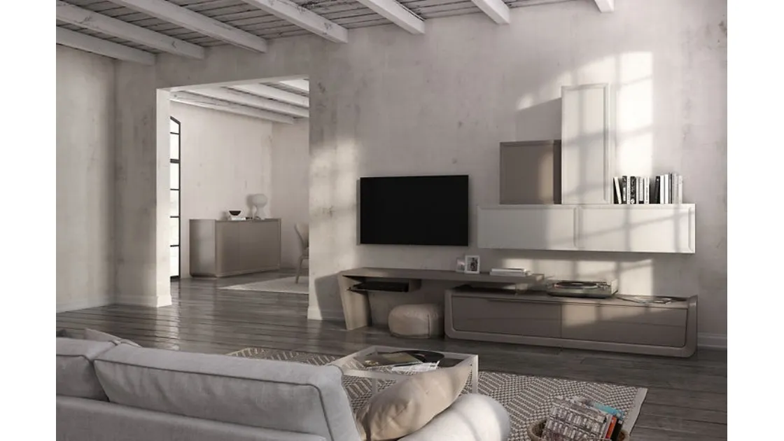 Parete Attrezzata Desi 67D08 finitura Madreperla e Creta di Fasolin