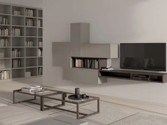 Parete Attrezzata Desi 67D11 finitura Chantal e Cuoio di Fasolin