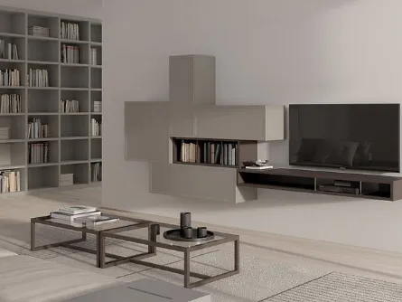 Parete Attrezzata Desi 67D11 finitura Chantal e Cuoio di Fasolin