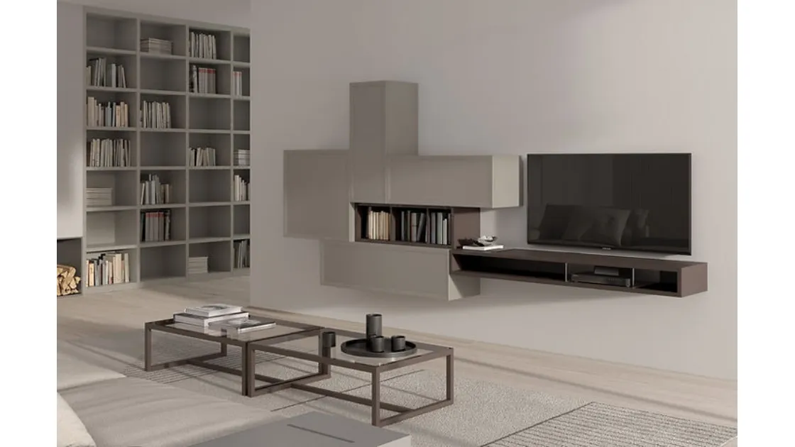 Parete Attrezzata Desi 67D11 finitura Chantal e Cuoio di Fasolin