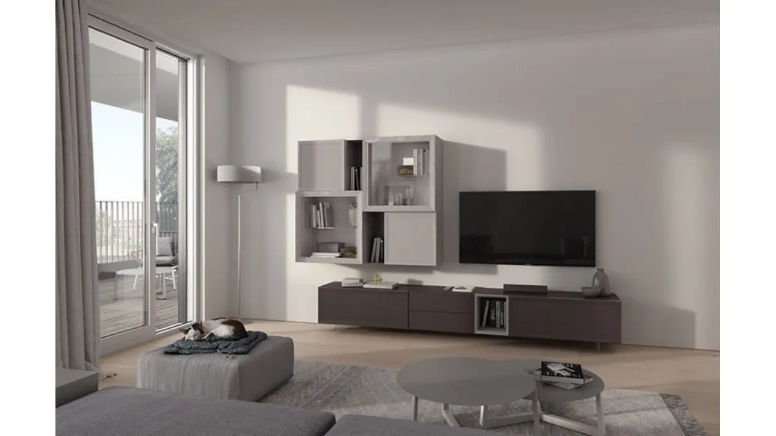 Parete Attrezzata Desi 67D12 finitura Cuoio e Chantal di Fasolin