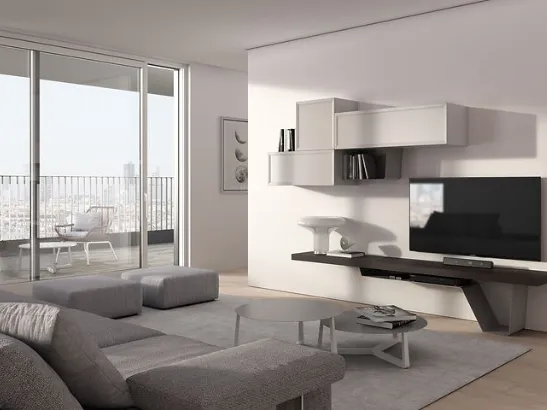 Parete Attrezzata Desi 67D13 finitura Torrone, Cuoio e Antracite di Fasolin