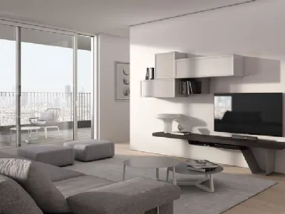 Parete Attrezzata Desi 67D13 finitura Torrone, Cuoio e Antracite di Fasolin