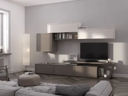 Parete Attrezzata Desi 67D14 finitura Creta e Bianco Puro di Fasolin