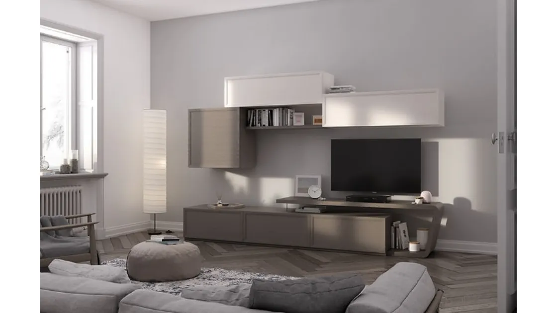 Parete Attrezzata Desi 67D14 finitura Creta e Bianco Puro di Fasolin