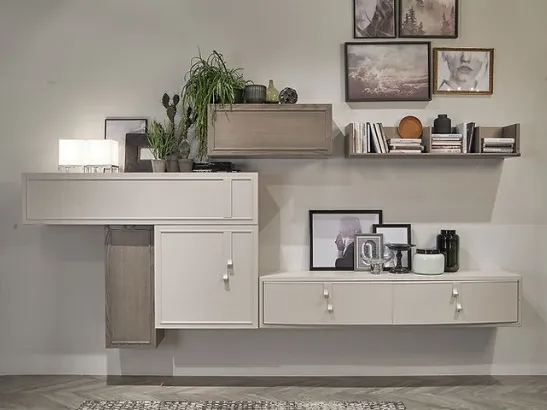 Parete Attrezzata Flor 47F02 finitura Madreperla e Creta di Fasolin