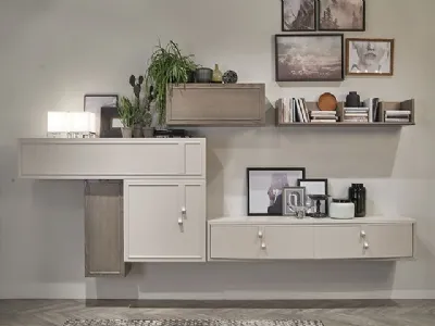 Parete Attrezzata Flor 47F02 finitura Madreperla e Creta di Fasolin