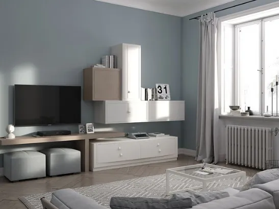 Parete Attrezzata Flor 47F10 finitura Burro e Corteccia di Fasolin