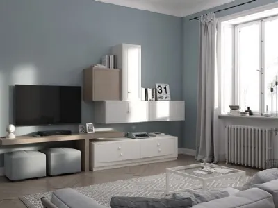 Parete Attrezzata Flor 47F10 finitura Burro e Corteccia di Fasolin