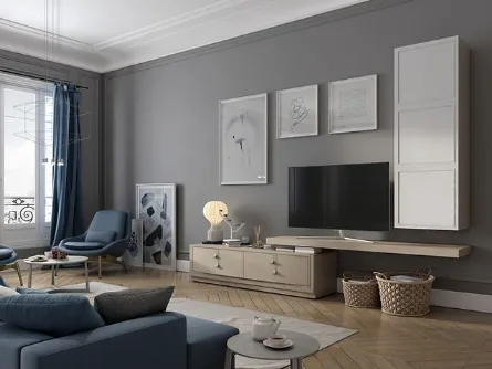 Parete Attrezzata Flor 47F13 finitura Avena e Gesso di Fasolin