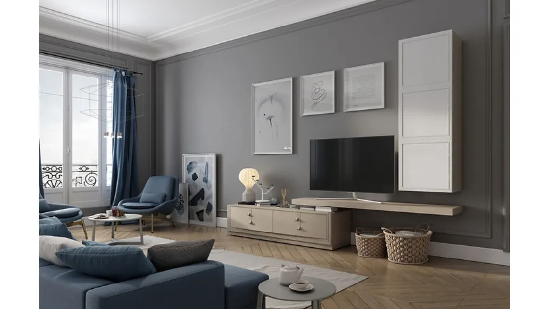 Parete Attrezzata Flor 47F13 finitura Avena e Gesso di Fasolin