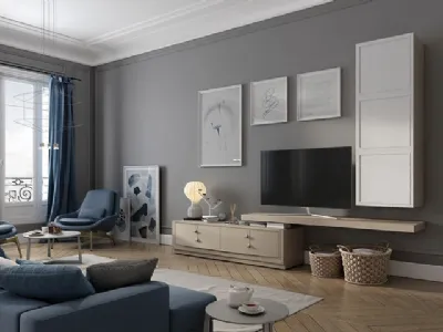 Parete Attrezzata Flor 47F13 finitura Avena e Gesso di Fasolin