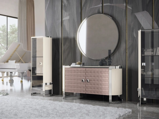 Parete Attrezzata Kursaal in laccato lucido e ecopelle di Adriatica