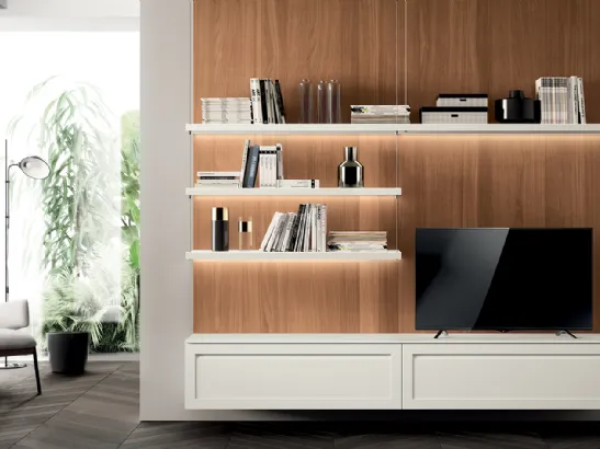 Parete Attrezzata Living Carattere 04 in laccato opaco Bianco Prestige di Scavolini