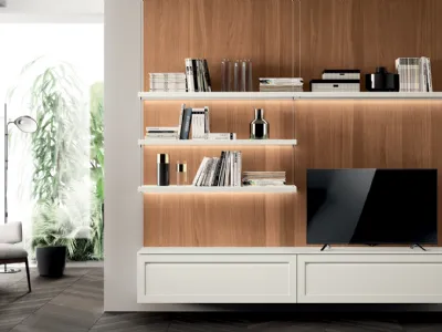 Parete Attrezzata Living Carattere 04 in laccato opaco Bianco Prestige di Scavolini