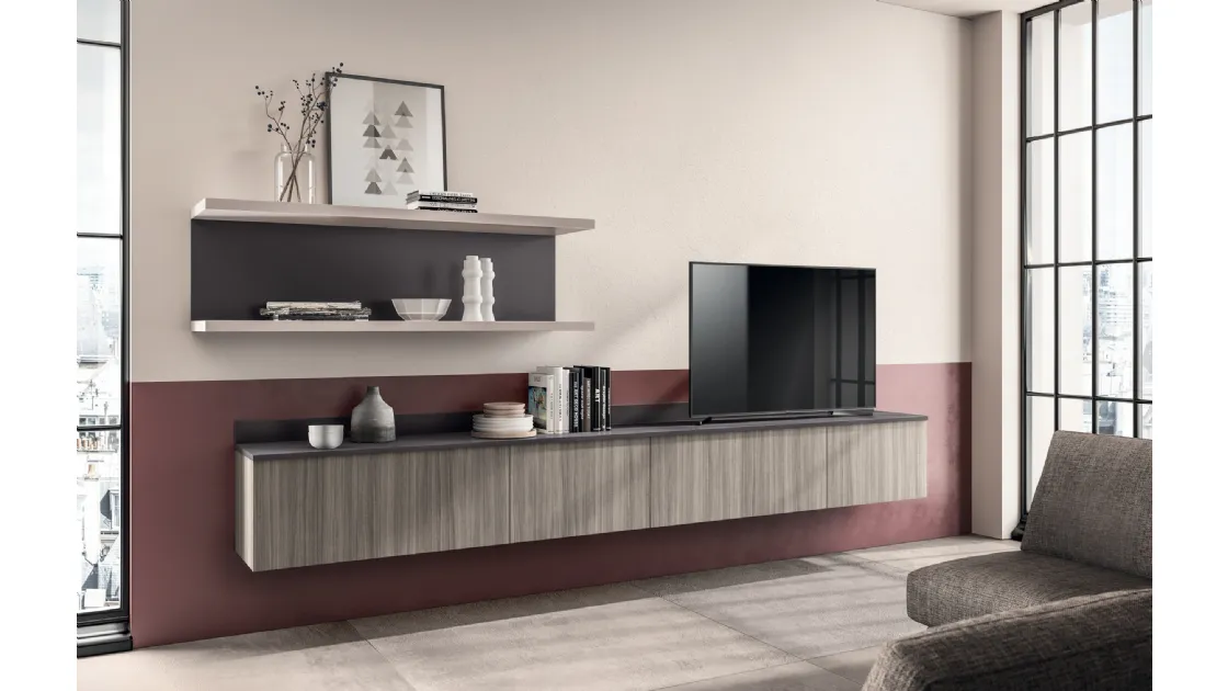 Parete Attrezzata sospesa Living Easy Urban 01 in decorativo Eucalipto Taj di Scavolini