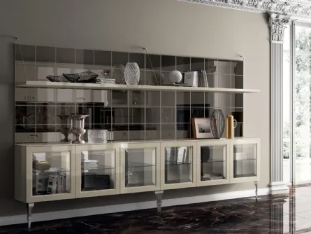 Parete Attrezzata Living Exclusiva 07 in laccato lucido Tortora con ante in vetro di Scavolini
