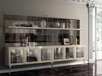 Parete Attrezzata Living Exclusiva 07 in laccato lucido Tortora con ante in vetro di Scavolini