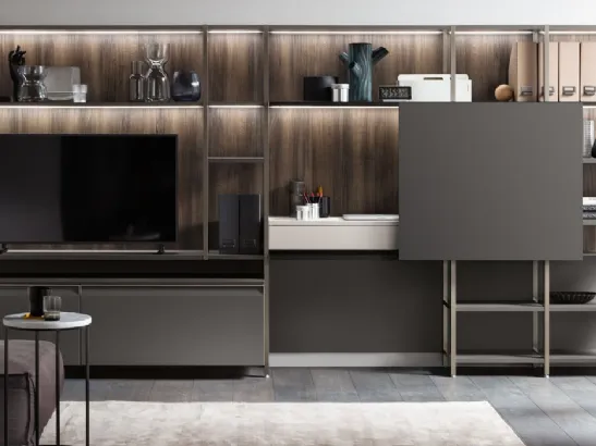 Parete Attrezzata Living Formalia 03 in Laccato opaco Grigio Ferro di Scavolini