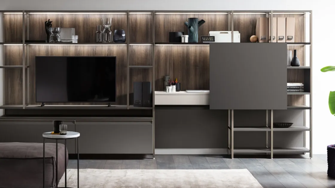 Parete Attrezzata Living Formalia 03 in Laccato opaco Grigio Ferro di Scavolini