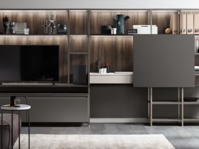 Parete Attrezzata Living Formalia 03 in Laccato opaco Grigio Ferro di Scavolini